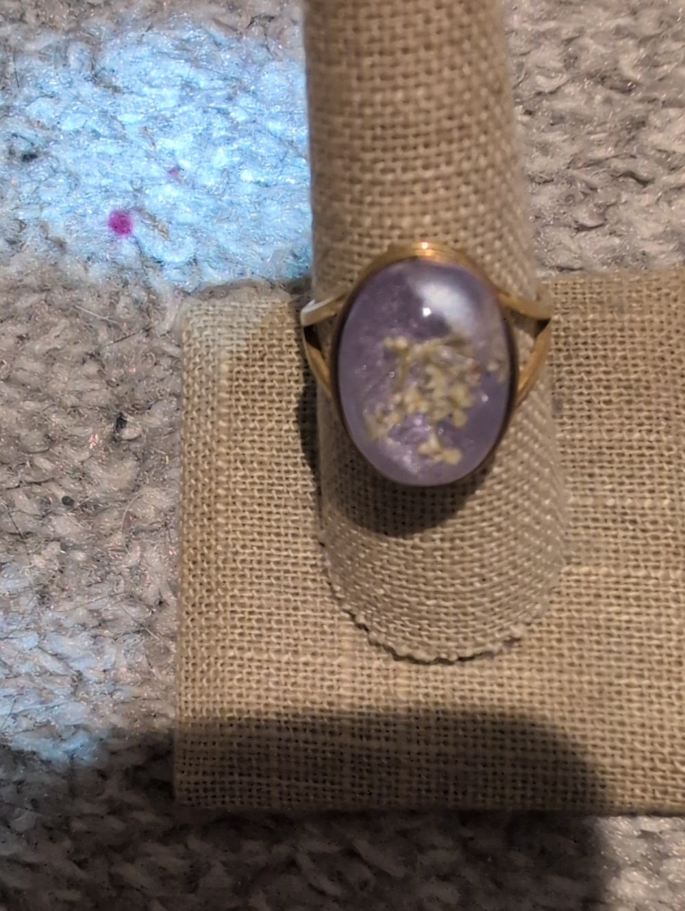Lavender Oval Statement Ring with Gold Accents